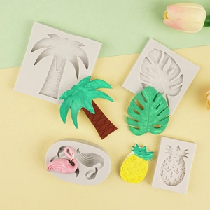 Tropical silicone molds for flamingo, palm tree, monstera leaf and pineapple fondant shapes
