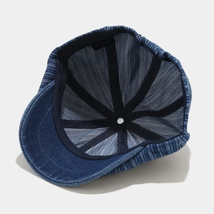 Classic blue washed denim octagonal newsboy hat for women with 100% cotton inner lining