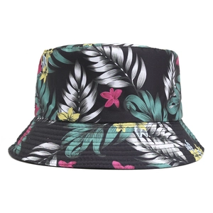 Bob unisexe avec imprimé feuilles tropicales en noir pour protection solaire extérieure
