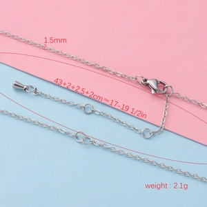 Silver 1.5mm stainless steel chain necklace with adjustable length 43+2+2.5+2cm