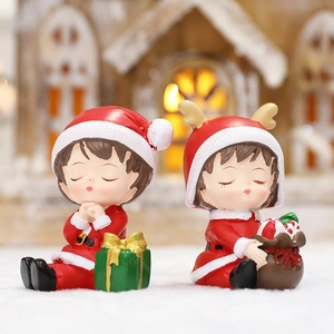 Figurines de Noël mignonnes en résine, garçon et fille, pour décoration de table