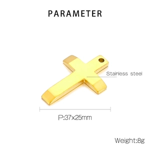 Polished gold stainless steel cross pendant measuring 37x25mm for jewelry making