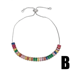 Rainbow cubic zirconia tennis bracelet with adjustable slider chain in silver finish