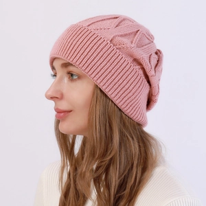 Gorro de punto rosa con patrón de ondas para mujer, accesorio cálido de moda para invierno