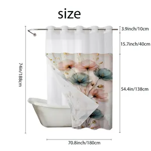 Detailed size guide for 71x74 inch floral waterproof shower curtain with measurements
