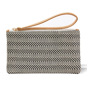 Woven Straw Like Wristlet Clutch Wallet With Card Slots Striped Pattern Zipper Coin Purse For Women Casual Beach Style
