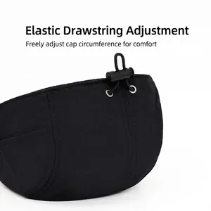 Short brim baseball cap with adjustable elastic drawstring and quick-dry black fabric