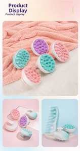 Detail of scalp massage brushes with soft silicone bristles and ergonomic handle