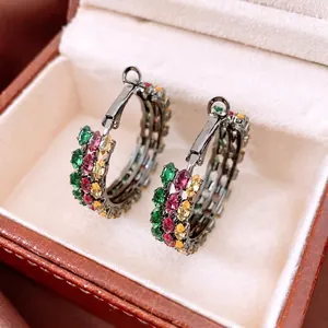 Vintage Hoop Earrings With 925 Sterling Silver Earring Post Copper Multi Colored Marquise Zircon Luxury Style Women