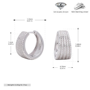 Detailed sizing chart of 925 sterling silver hoop earrings with 5A grade zircon stones