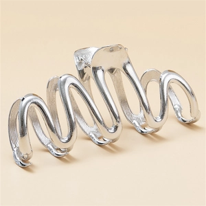 Elegant silver snake-shaped metal hair claw clip with a polished mirror finish for women