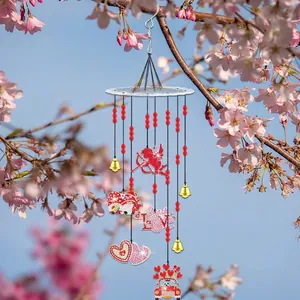 DIY Valentine's diamond painting wind chime with Cupid, hearts, and Love charms