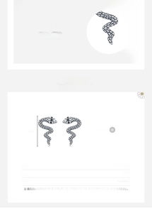 Detailed close-up of 925 sterling silver snake earrings showing 13mm size and texture