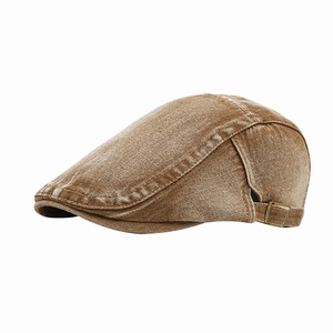 Classic washed cotton ivy cap in brown vintage style with adjustable side buckle