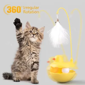 Duck shaped tumbler cat toy with 360 degree rotation and white feather bell teaser