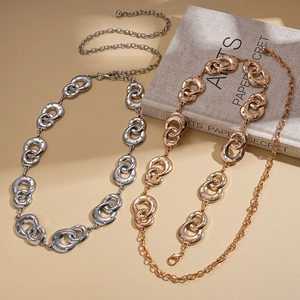 Elegant interlocking circular metal waist chain with rhinestones in gold and silver