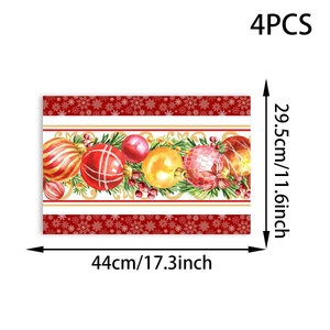 Size chart showing 44x29.5cm dimensions for 4-piece set of Christmas placemats with snow
