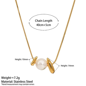 Elegant stainless steel gold snake chain necklace with pearl and teardrop charms