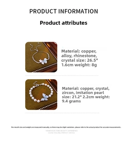 Spécifications détaillées des bracelets papillon en cristal et perles avec matériaux
