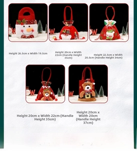 Detailed grid showing dimensions and styles of Christmas candy bags and gift pouches