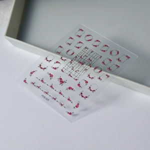 Self-adhesive 3D embossed rose flower nail art stickers with vine patterns and geometric frames