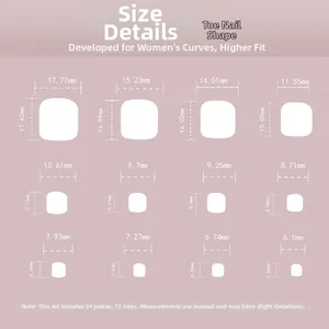 Size chart showing 12 different dimensions for cat eye press-on toenails in detail