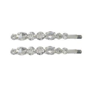 Lot de 2 barrettes à cheveux élégantes en alliage argenté avec strass blancs étincelants