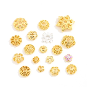 18K gold plated hollow flower bead caps for DIY jewelry making and pearl spacer crafts