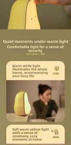 Detailed view of pear night light showing dual color temperature 3100k and 2500k settings