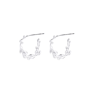 Elegante silberne C-förmige Olivenblatt-Ohrstecker aus poliertem S925 Sterlingsilber