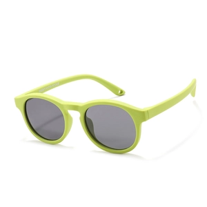 Neon green round silicone sunglasses for kids with grey UV protection lenses
