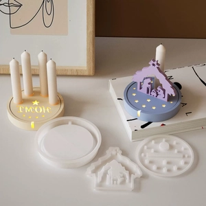 Silikonform-Set für LED-Kerzenständer aus Harz mit Haus- und Figurensilhouetten