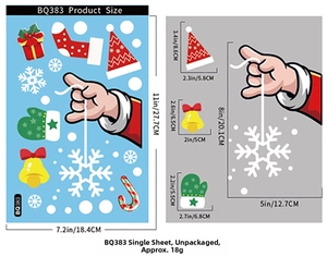 Dimensions détaillées des autocollants de Noël père Noël, cloches et gants