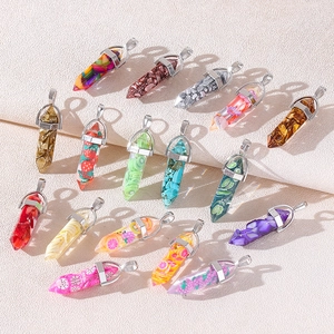 Hexagonal crystal resin pendants with fruit slices and stones for jewelry making