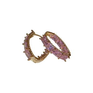 Chic gold geometric hoop earrings with pink rectangle zircon stones for women