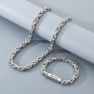 Set catena bizantina argento con collana e bracciale in acciaio inossidabile placcato oro