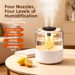 Detail of humidifier dual mist outlets with warm night light and LED digital display