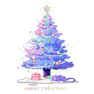 Anime style purple Christmas tree static window sticker with gradient colors and gifts