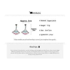Detailed size measurement of fan-shaped ginkgo earrings with colorful zircon stones