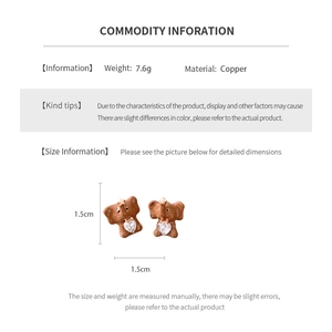 Detailed size and material information for the copper elephant earring with heart zircon