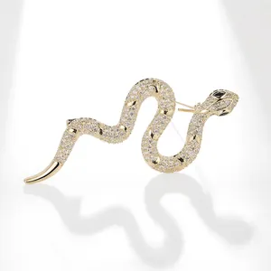 Snake Shape Brooch Copper With Zircon Rhinestone S-Shaped Animal Design For Suits And Jackets Elegant Luxury Style Women