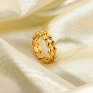 Elegant 18K gold-plated double-layered chain heart ring on champagne silk fabric