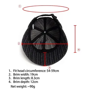Size guide for women wide brim denim cotton baseball cap with measurement details