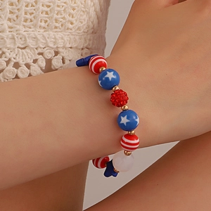 US flag themed beaded bracelet with red white and blue stars and stripes for women