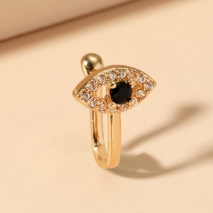 Bijou de nez non percé en or avec œil de protection serti de zircons et pierre noire
