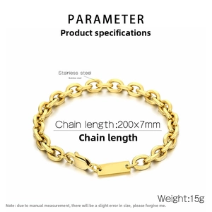Detailed technical parameter diagram showing 200mm length and 7mm width of gold chain