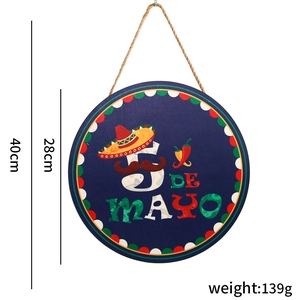 Cinco de Mayo wooden door sign with festive sombrero and chili design 40cm x 28cm