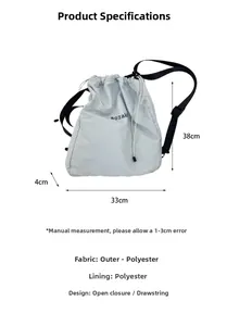 Maße des Kordelzug-Rucksacks aus Polyester: 33cm breit, 38cm hoch, 4cm tiefe graue Tasche
