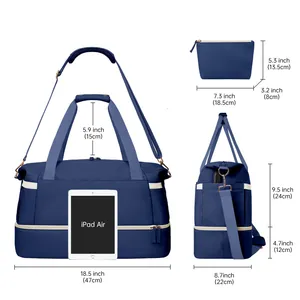 Front and side dimensions of the gym duffel bag with iPad Air shown for size reference