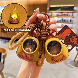 Capybara Keychain PVC Cartoon Backpack Shape Light Up Glowing Bag Pendant With Braided Rope For Kids Cute Gift